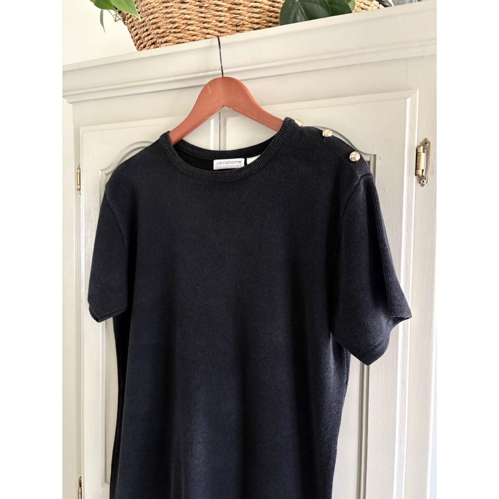 Vintage Liz Claiborne Collection Black Cotton Blend Knit Sweater Dress‎ | Size L